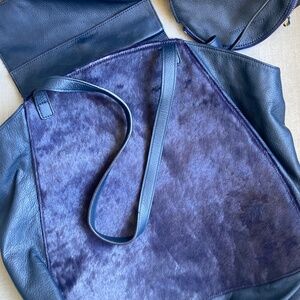 Monserrat de Lucca “Hair Calf” and leather Purse in Midnight or Indigo Blue